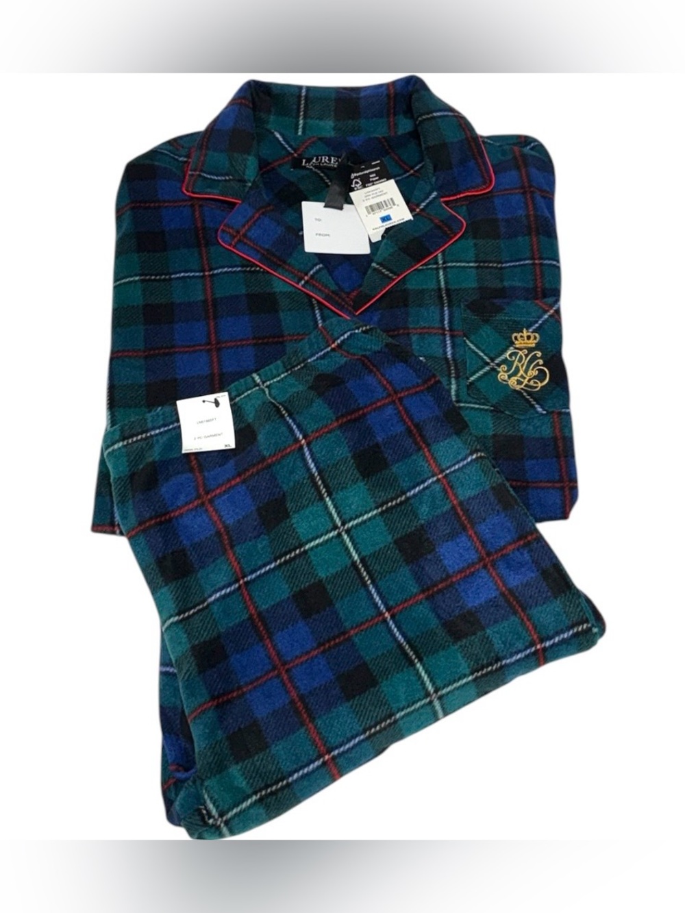 NEW Lauren Ralph Lauren PJ Set Women’s XL Plaid Flannel Black Label Cotton